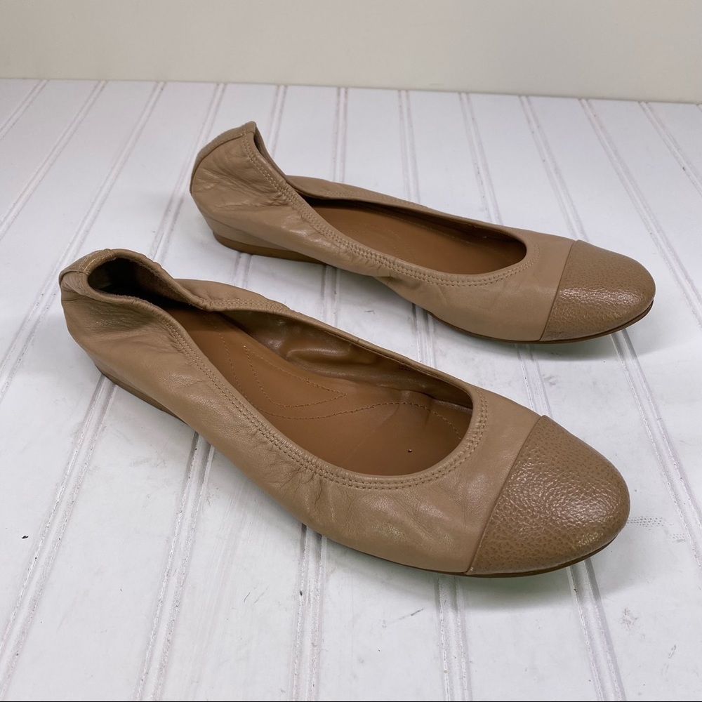 Tahari Carly tan leather cap toe  ballet flats